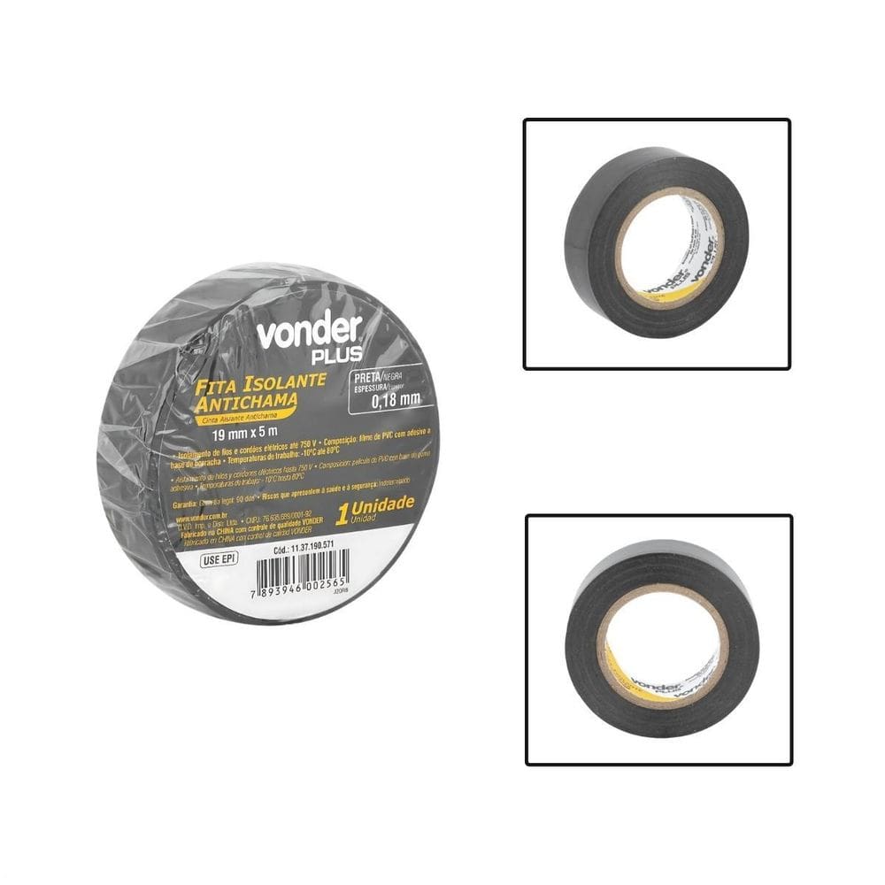 Fita Isolante Antichama 19Mm X 5M Preta