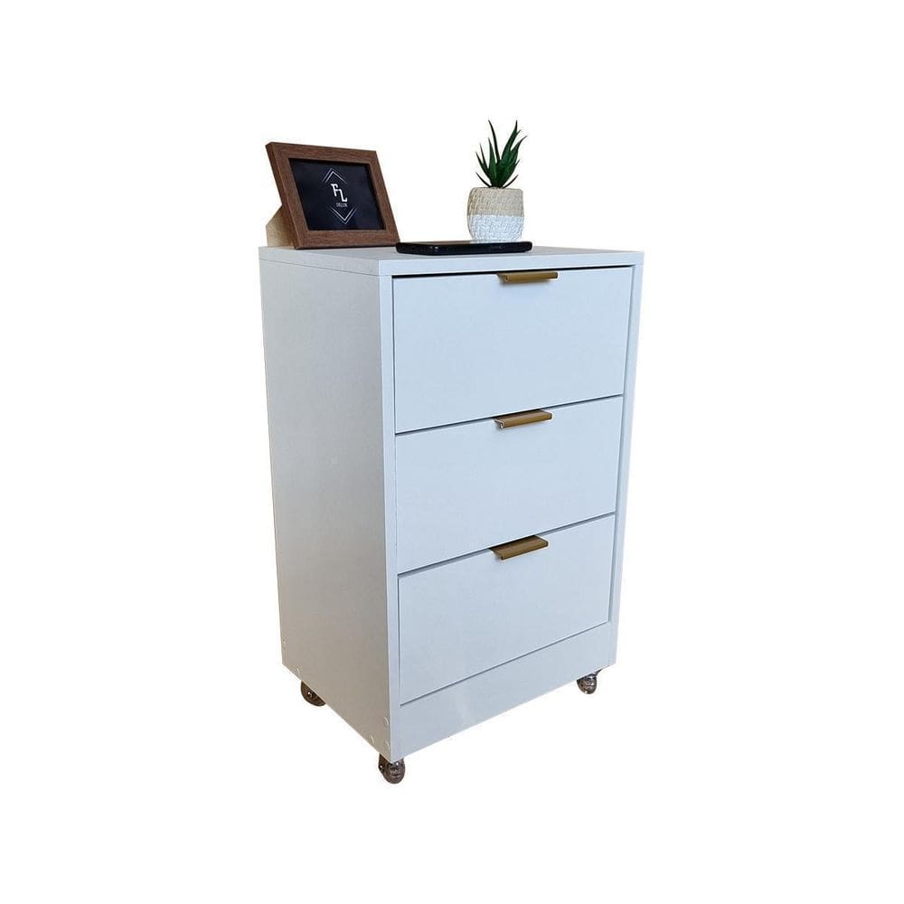 Mesa De Cabeceira 40Cm 3 Gaveta Quarto Pux. Gold Com Rodinha