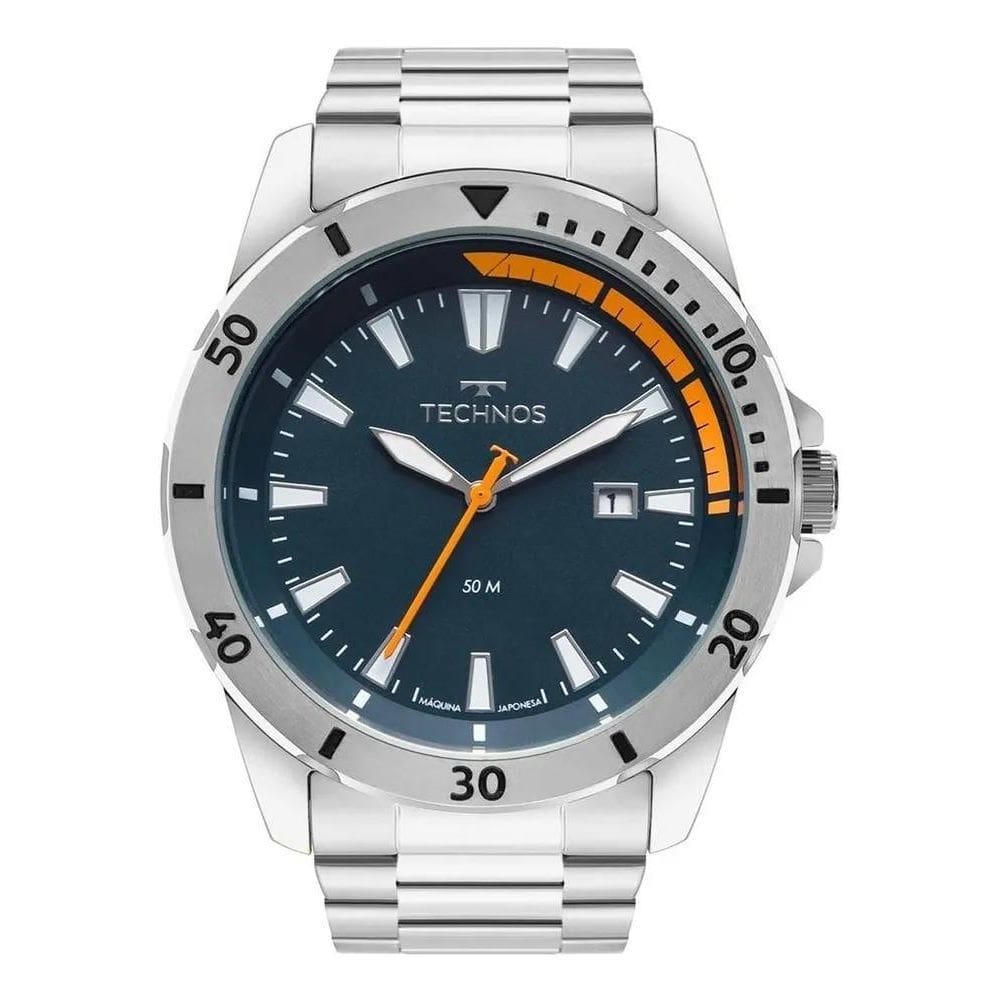 2X Relógio Technos Masculino Militar Prata Cor Do Fundo Azul