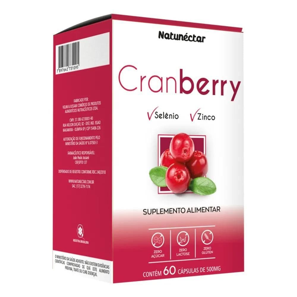 2X Cranberry + Vitamina C + Selênio + Zinco 500Mg - 60 Cápsu