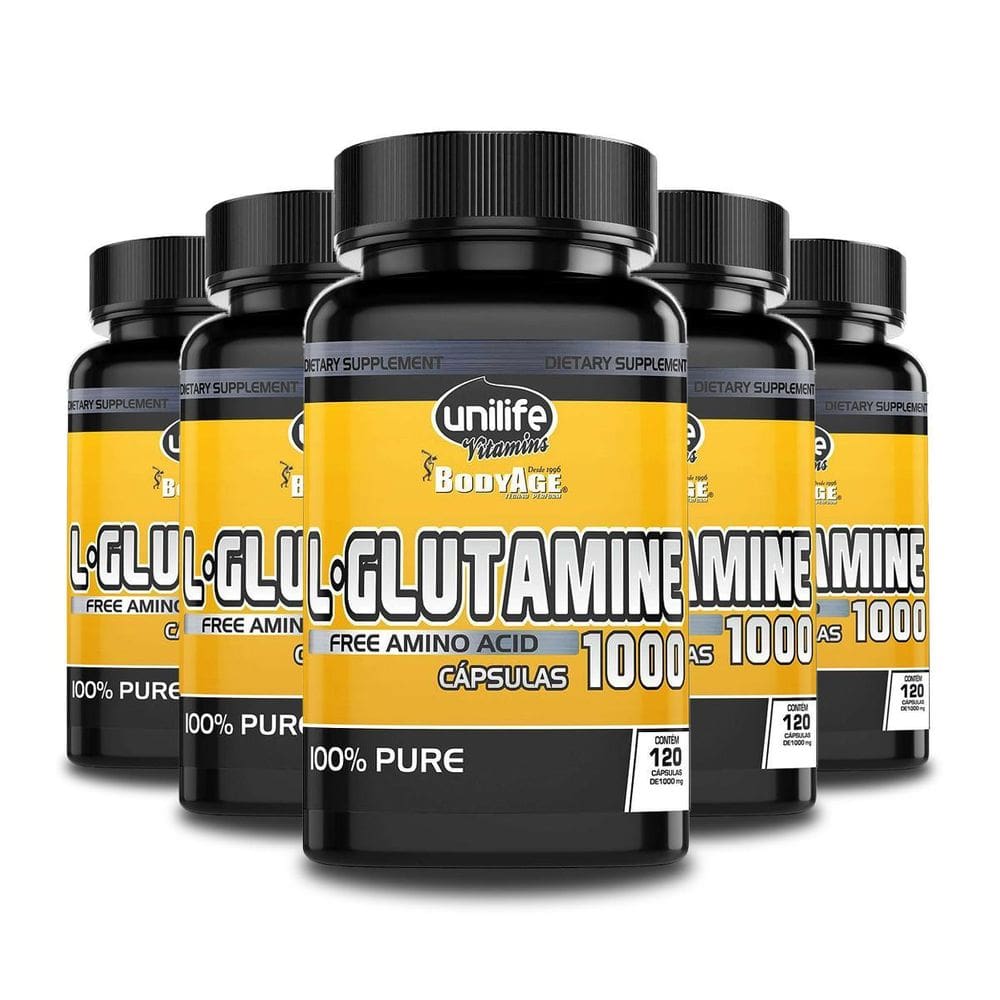 Kit 5 L-Glutamina 100% Pura 120 Cápsulas Unilife