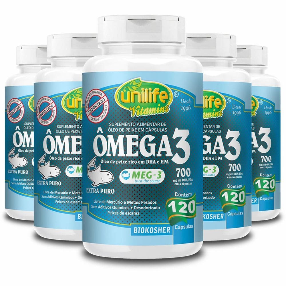 Kit 5 Ômega 3 Óleo De Peixe Unilife 120 Cápsulas 700Mg