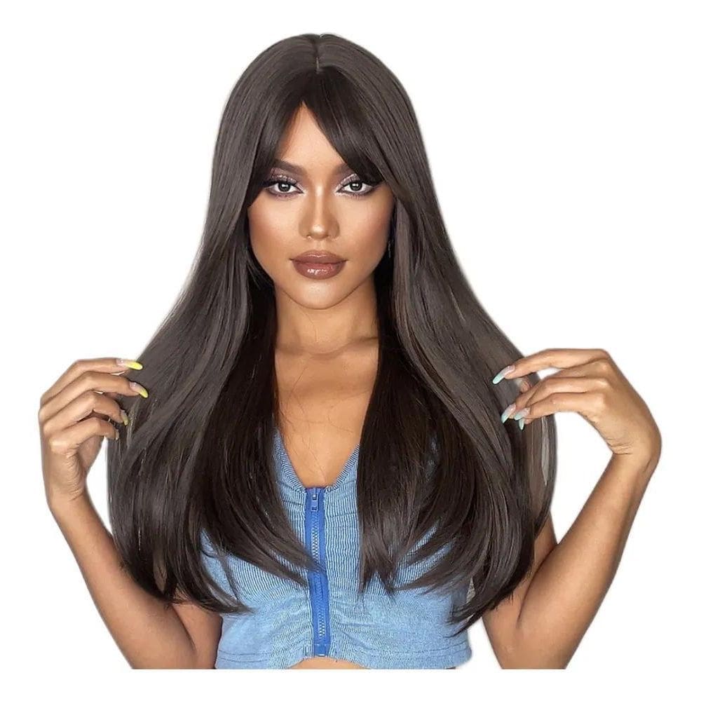 2X Peruca Cor Castanha Lace Lisa Cabelo Orgânico