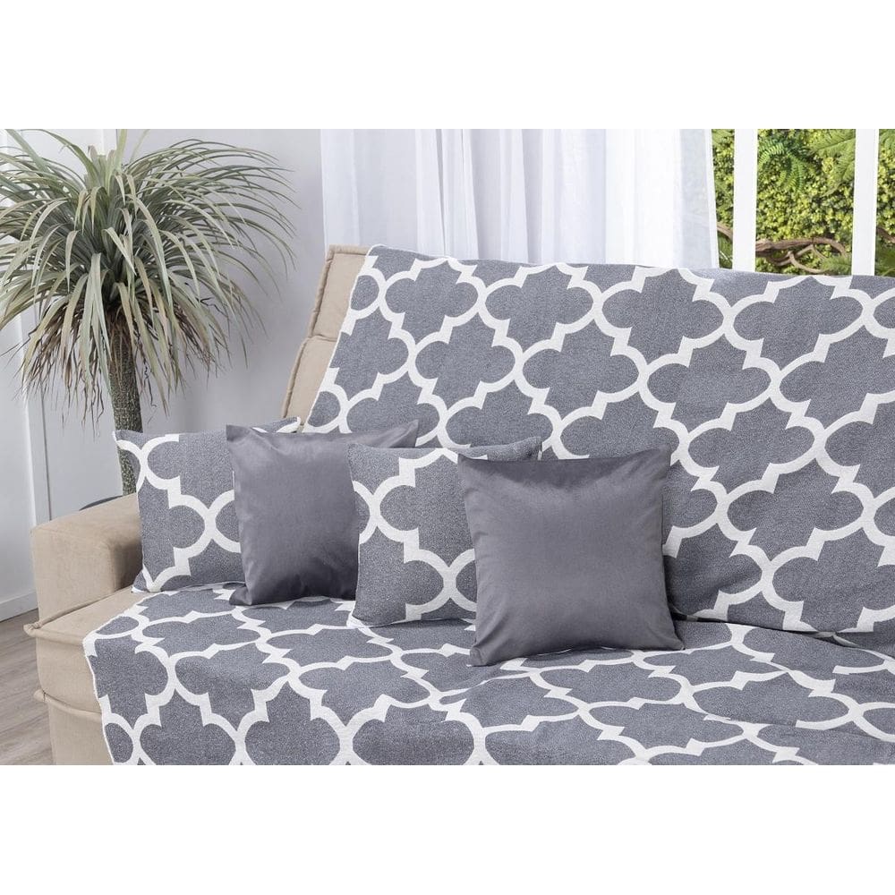 Kit Manta Sofá 1,35 X 1,50 + 4 Capas Almofada Jacquard E