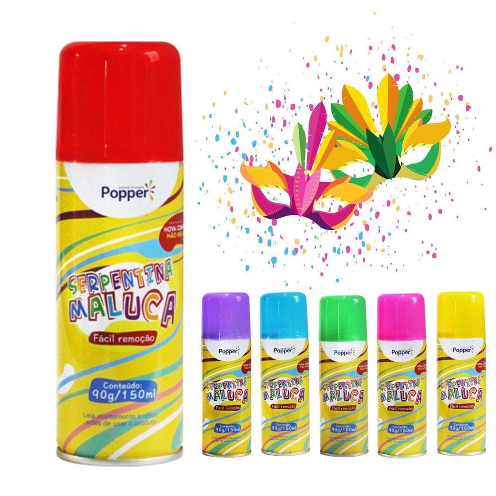 2 Serpentina Em Spray Amarelo Colorida Carnaval Divertido