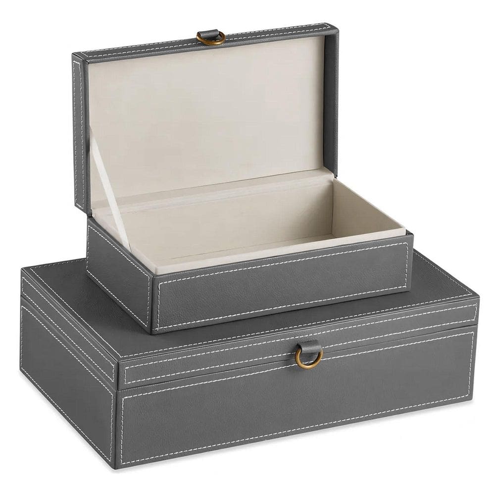 Kit 2 Caixa Baú Decorativa Com Revestimento Cinza