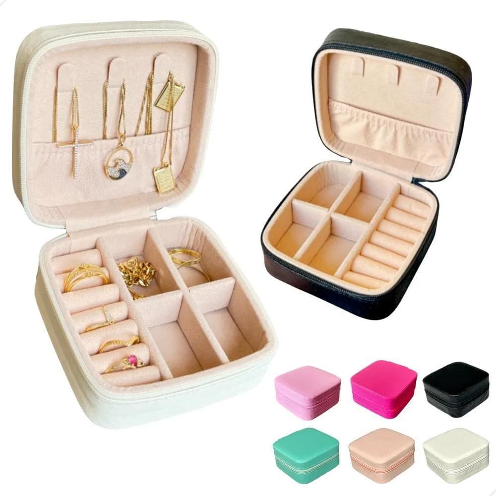 2X Mini Porta Jóias De Couro Preto