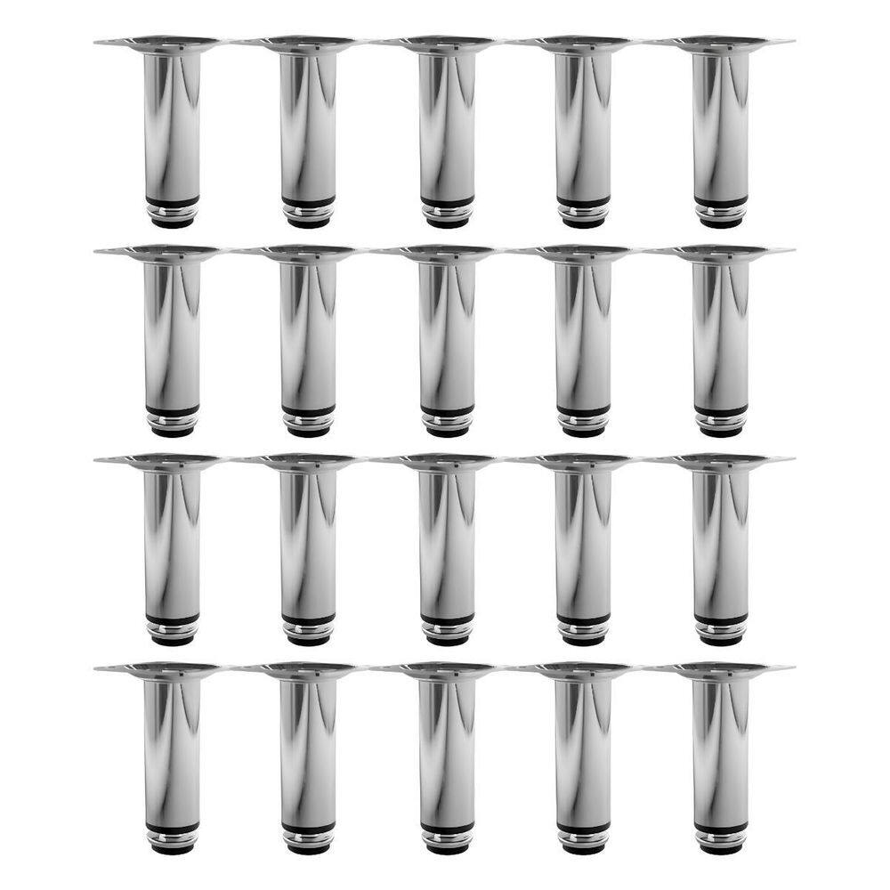 Kit 20 Pés Para Móveis Regulável Redondo Cromado 12Cm