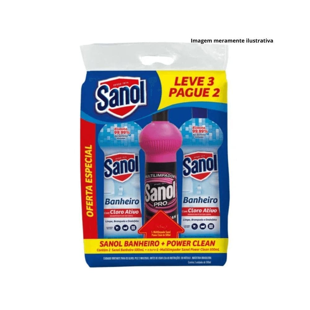 Kit Sanol Cloro Ativo 2Un + Multilimpador Power Clean 1Un