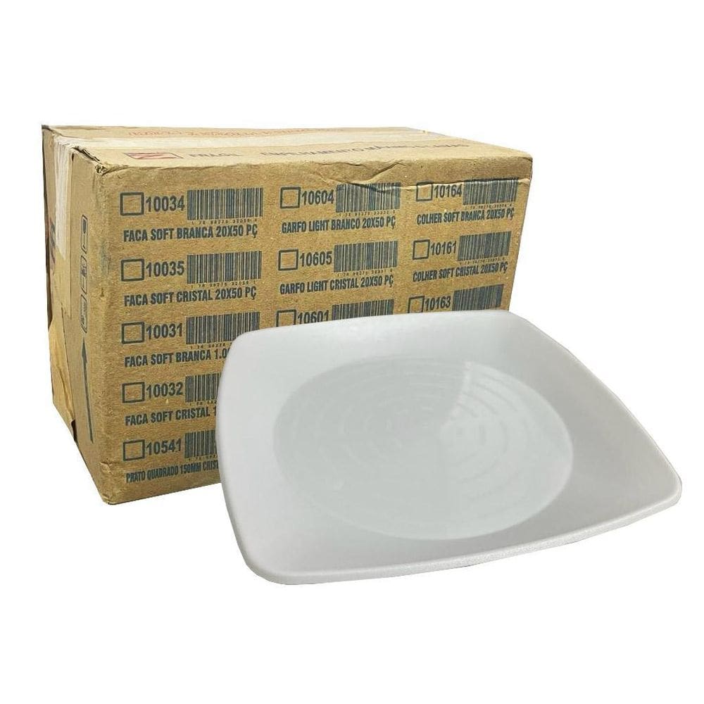 200 Pratos Acrílico Quadrado Branco 22cm - Elite