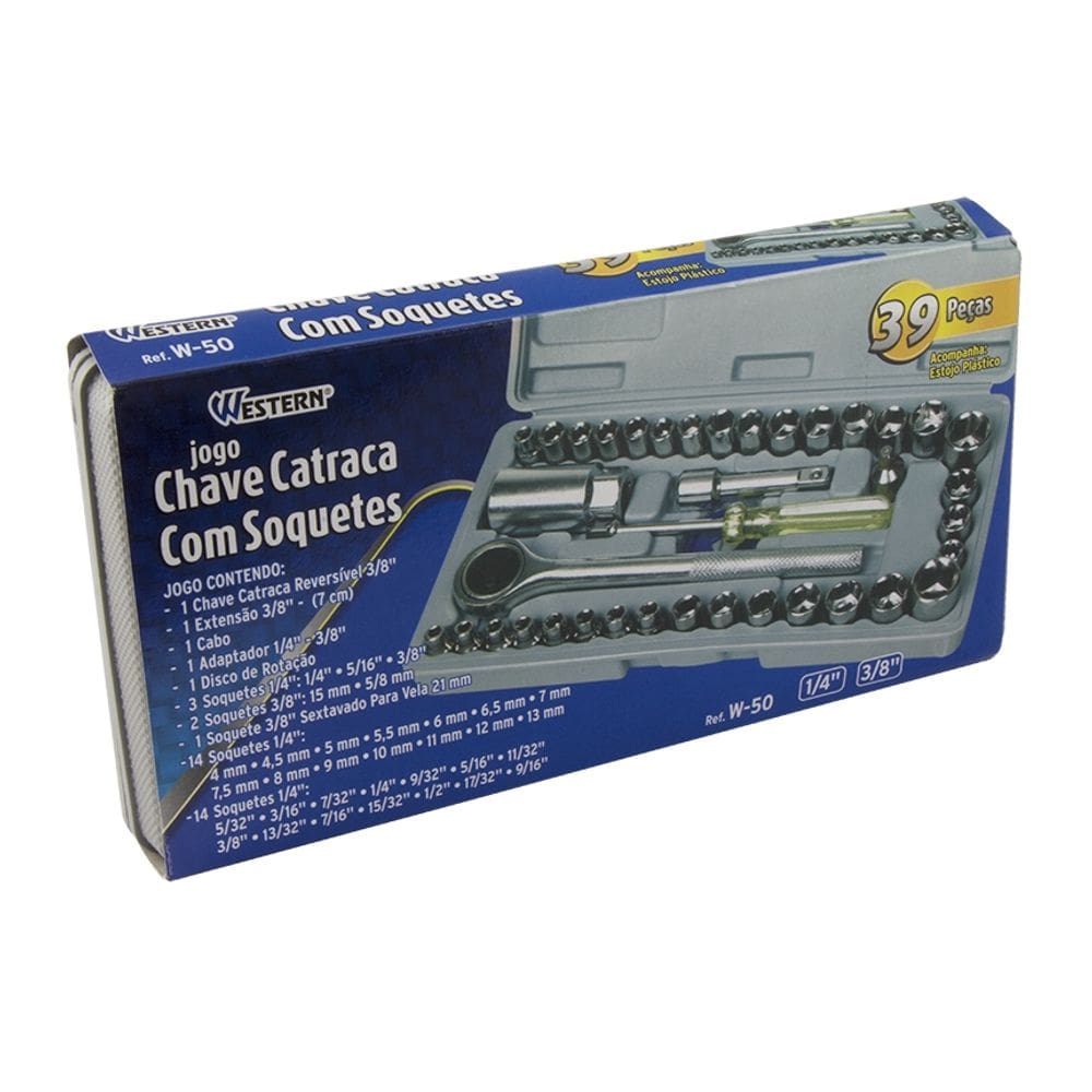 Jogo de Ferramentas Chave Soquete 39 Peças - Caixa Plástica