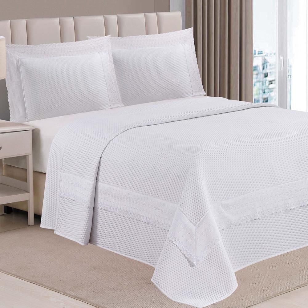 Kit Cobre Leito Colcha Jovial King Dupla Face 3 Peças Branco