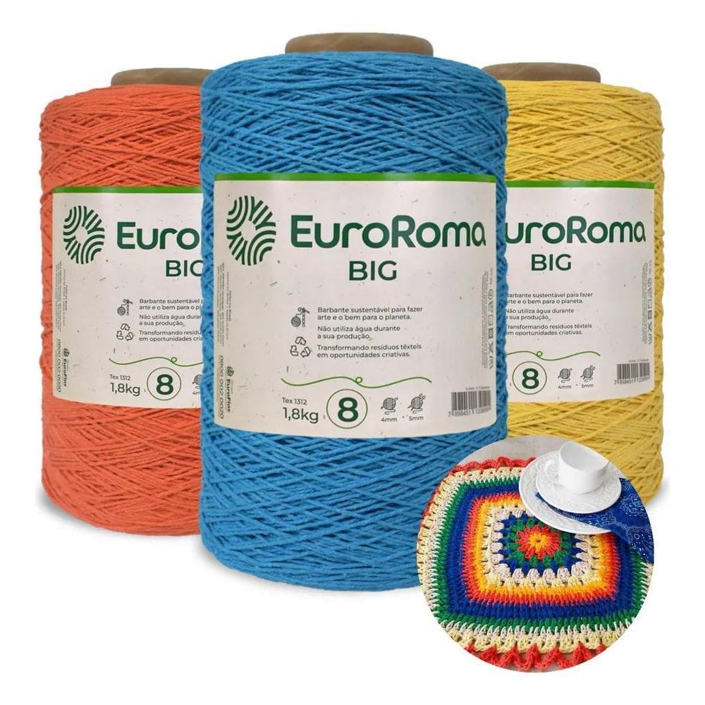 2X Barbante Euroroma Big 1,8 Kg Fio 8 Para Croche Varias Cor