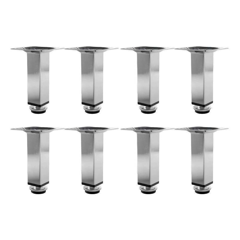 Kit 8 Pés Para Móveis Regulável Quadrado Cromado 20Cm