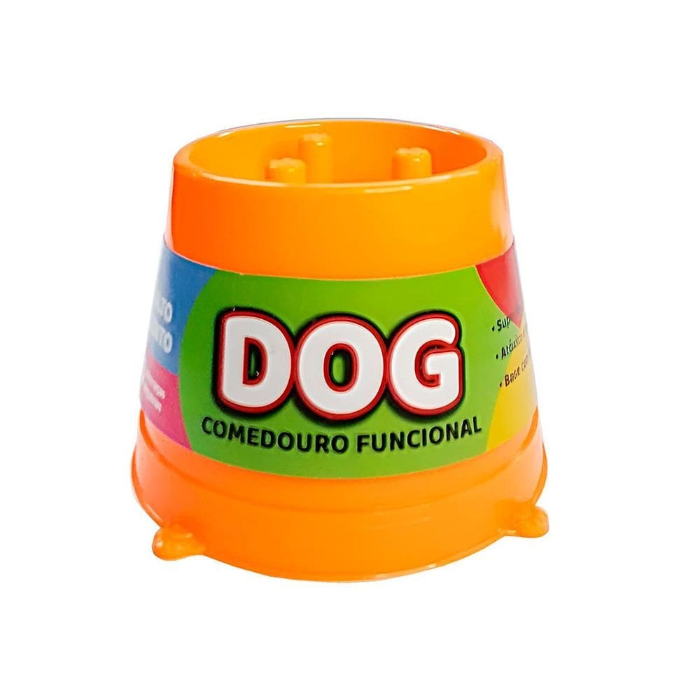 Comedouro Alto Lento Anti-Formiga Pet Plástico Laranja