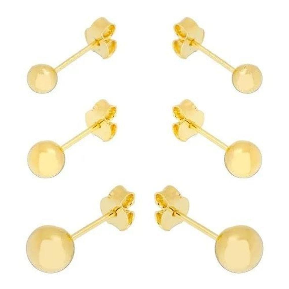 2X Brincos De Bolinhas Trio Ouro 18K Antialérgico