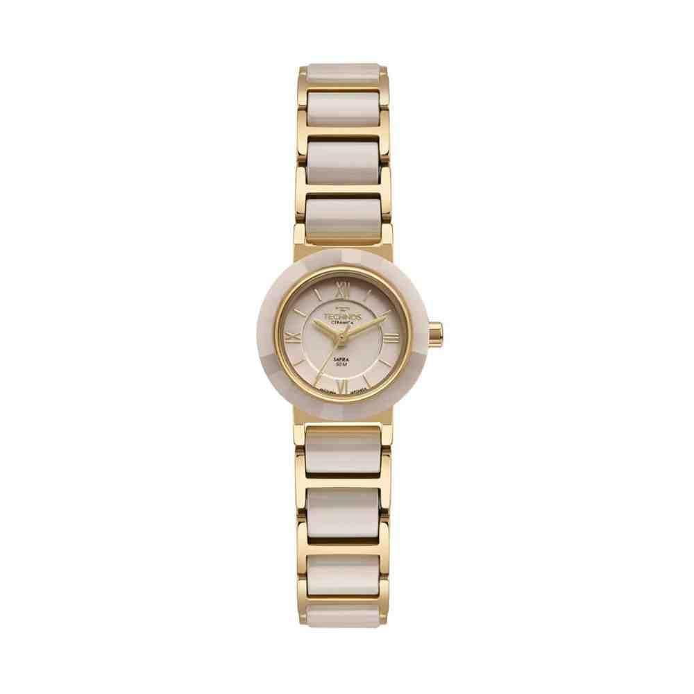 Relógio Technos Ceramic Bege/Dourado Feminino 2035Lwf/1X