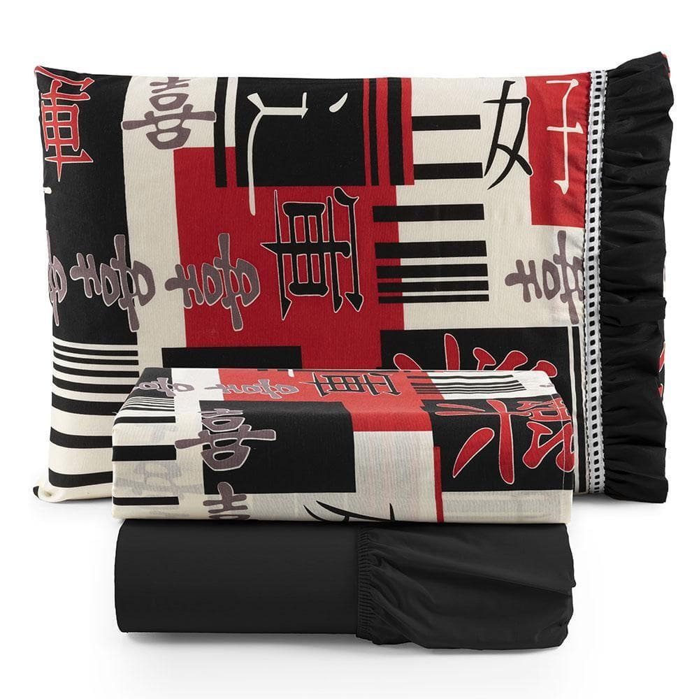 Jogo Lençol Fiore Solteiro Algodão Babadinho Preto Japonês