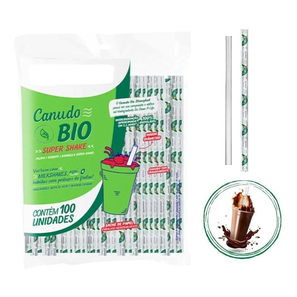 2X Canudo Ecologico Biodegradavel Para Suco 10Mm Com 100 Und