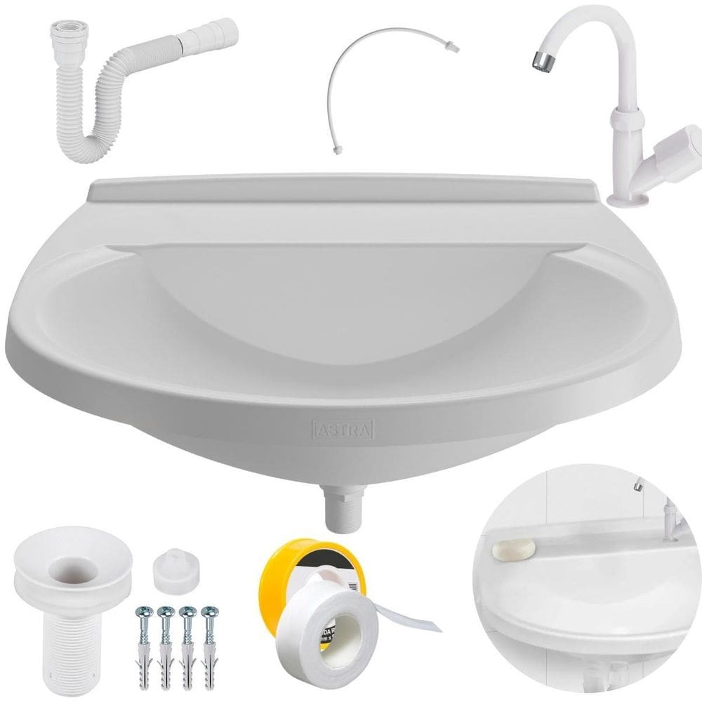 Pia Banheiro 8L + Torneira + Sifão + Engate + Veda Rosca