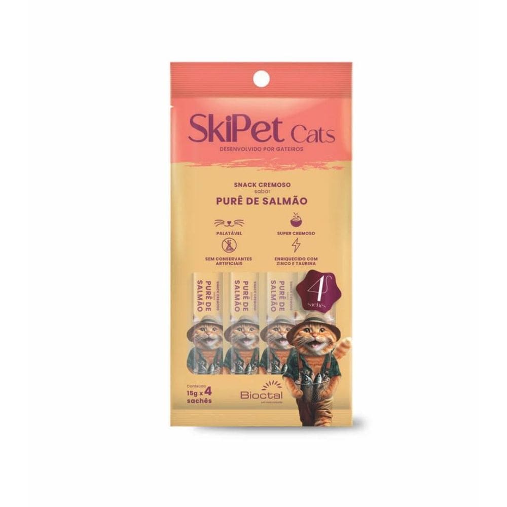 Skipet Cats Snack Cremoso Sabor Purê Salmão 4 Sachês 15G