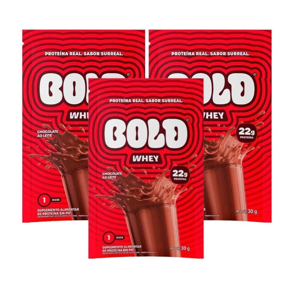 Kit 3 Whey Sache 22G Concentrado Chocolate Leite 30G Bold