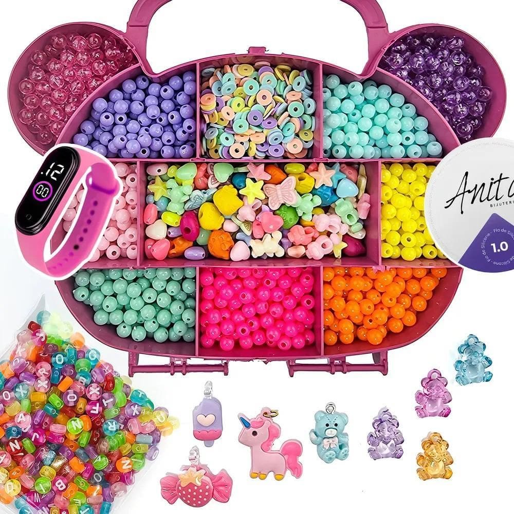 2X Kit Miçanga Infantil Para Pulseira Com 1.600 Peças Ursinh