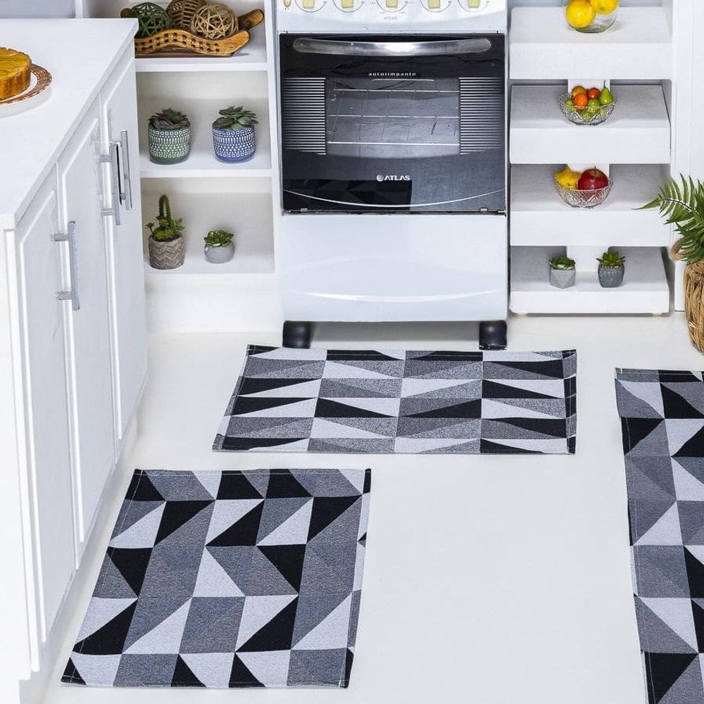 Par Tapete Jacquard Antiderrapante Cozinha Banheiro Quarto