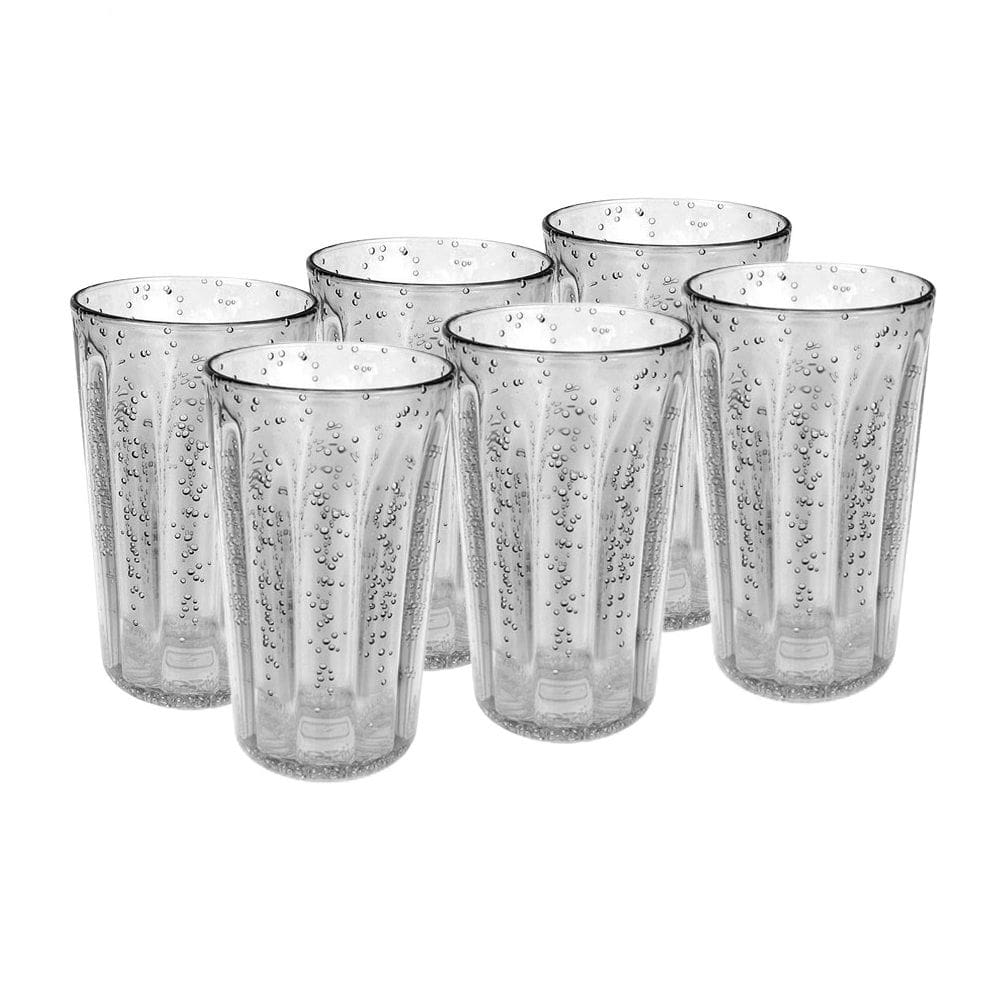 Cj 6 Copos Altos de Acrílico C/Detalhes Bolhas Transparente 590ml Entrecasa