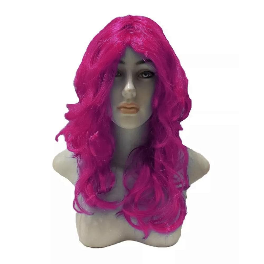 Peruca Sintética Longa Cacheada Com Franja Pink Fantasia