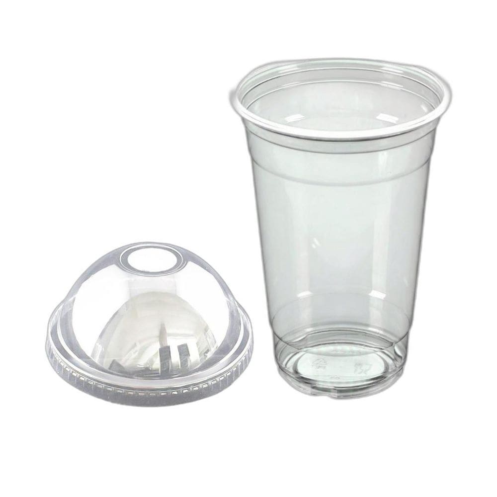 Kit 50 Copo Pet Transparente Tampa Bolha C/Furo 350Ml Talge