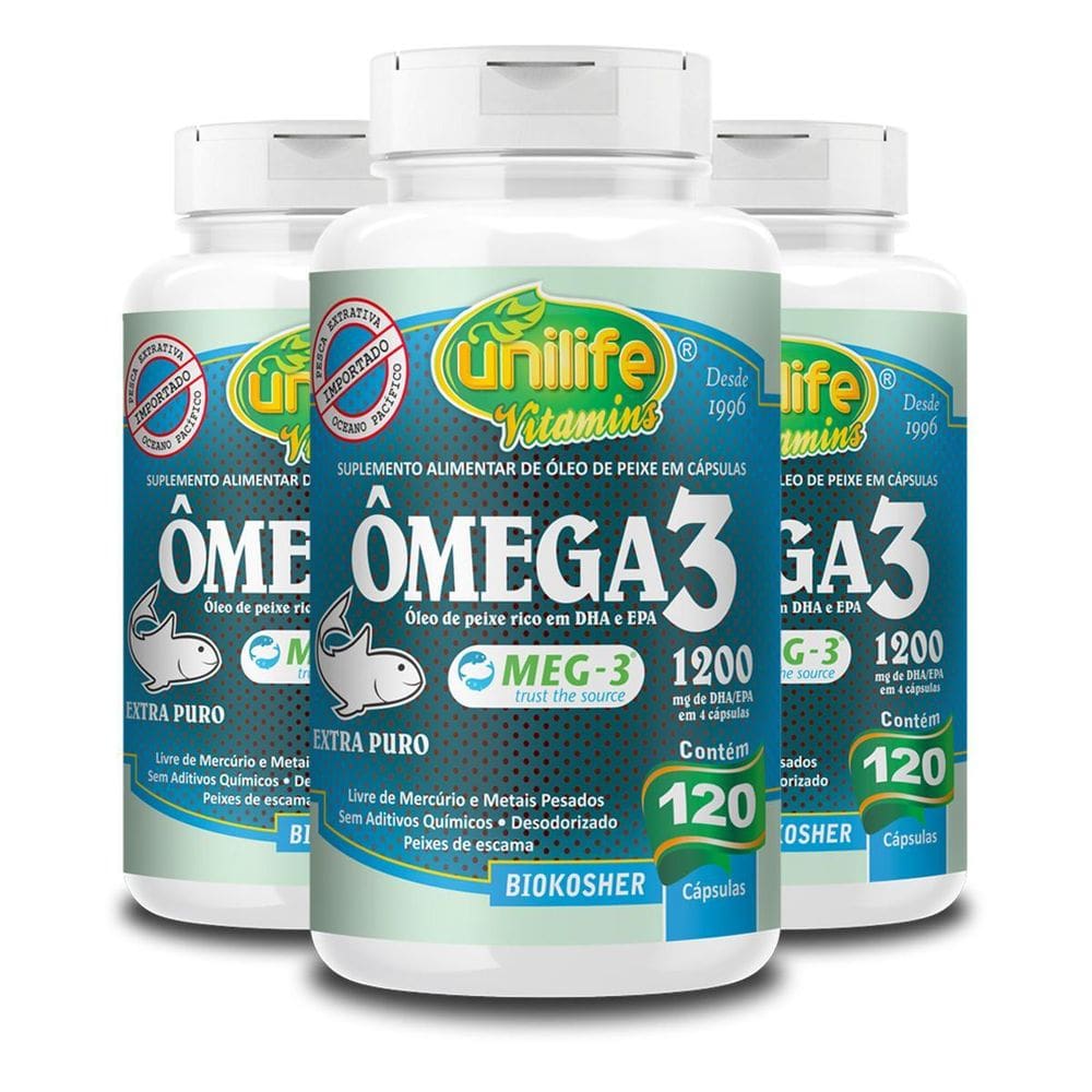 Kit 3 Ômega 3 Óleo De Peixe Unilife 120 Cápsulas 1200Mg