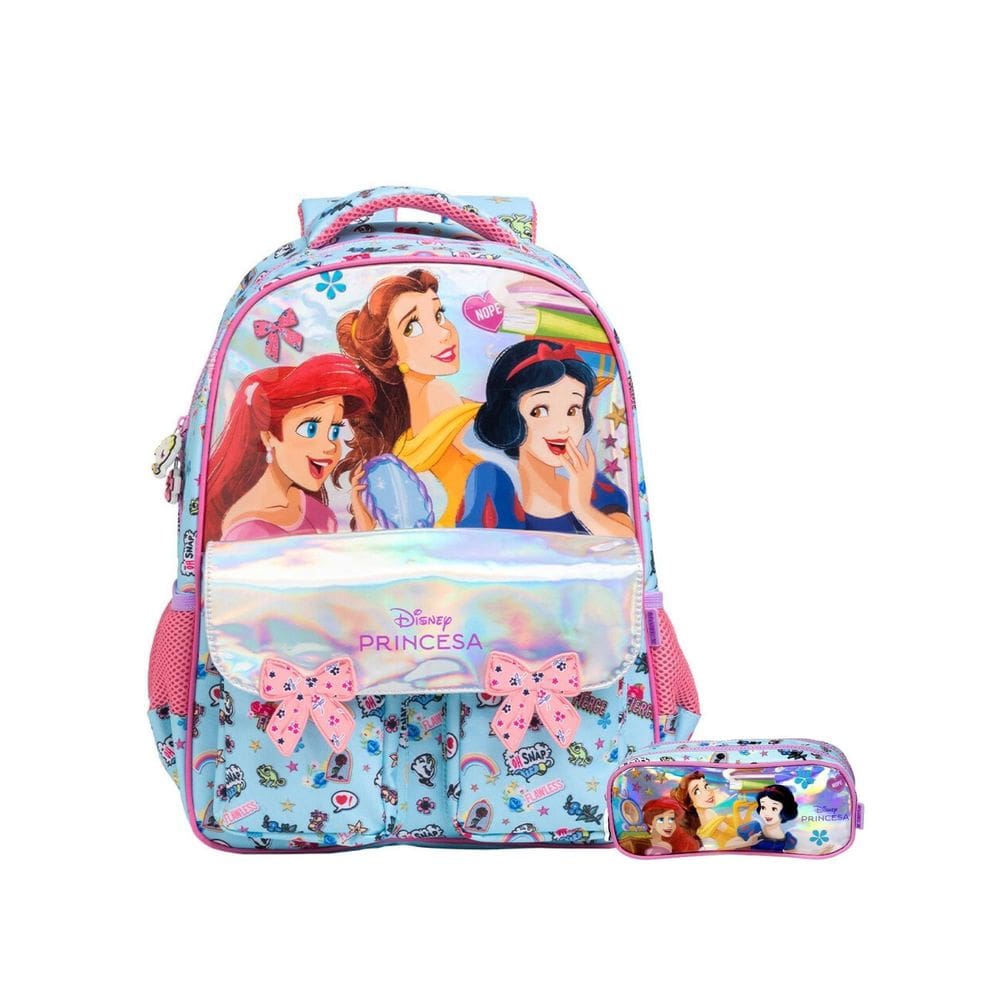 Kit Escolar Princesas Luxo Mochila Costas + Estojo Duplo