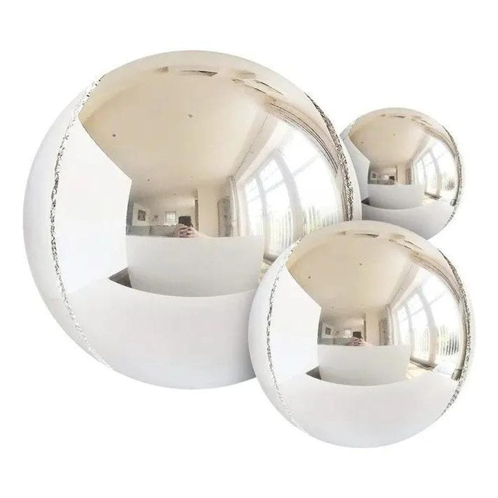 2X Kit 12 Balão Metalizado Bola Globo 4D Prata Festa Decoraç