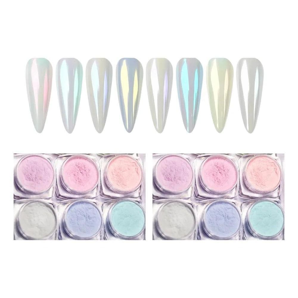 2X Kit 12 Pó Cromado Efeito Sereia Unhas E Maquiagem Nail Ar