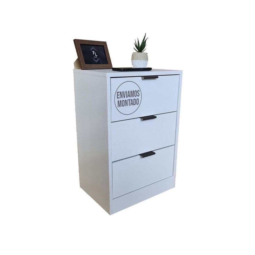 Mesa De Cabeceira 50Cm 3 Gaveta Quarto Cama Puxador Dourado