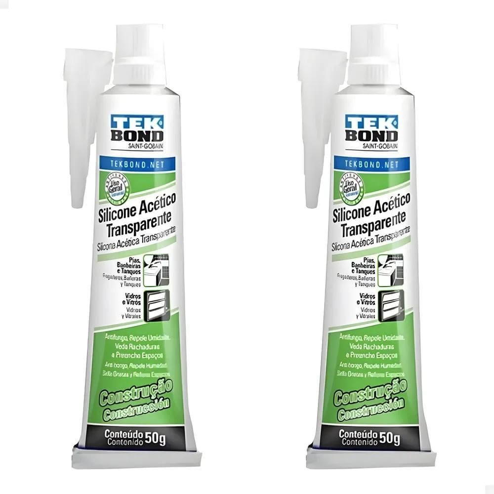 2X Silicone Acético Incolor Tekbond Vedante 50G Kit 2Un