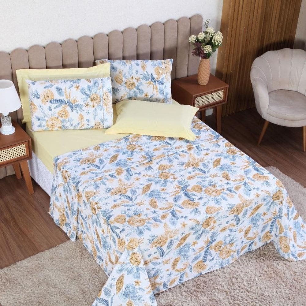 Jogo Cama Casal 3P Lençol Sem Elástico + Fronha 100% Algodão