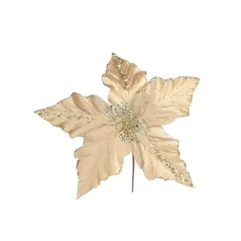 Flor Decorativa com Glitter 26cm Ouro - 1090783 - CROMUS
