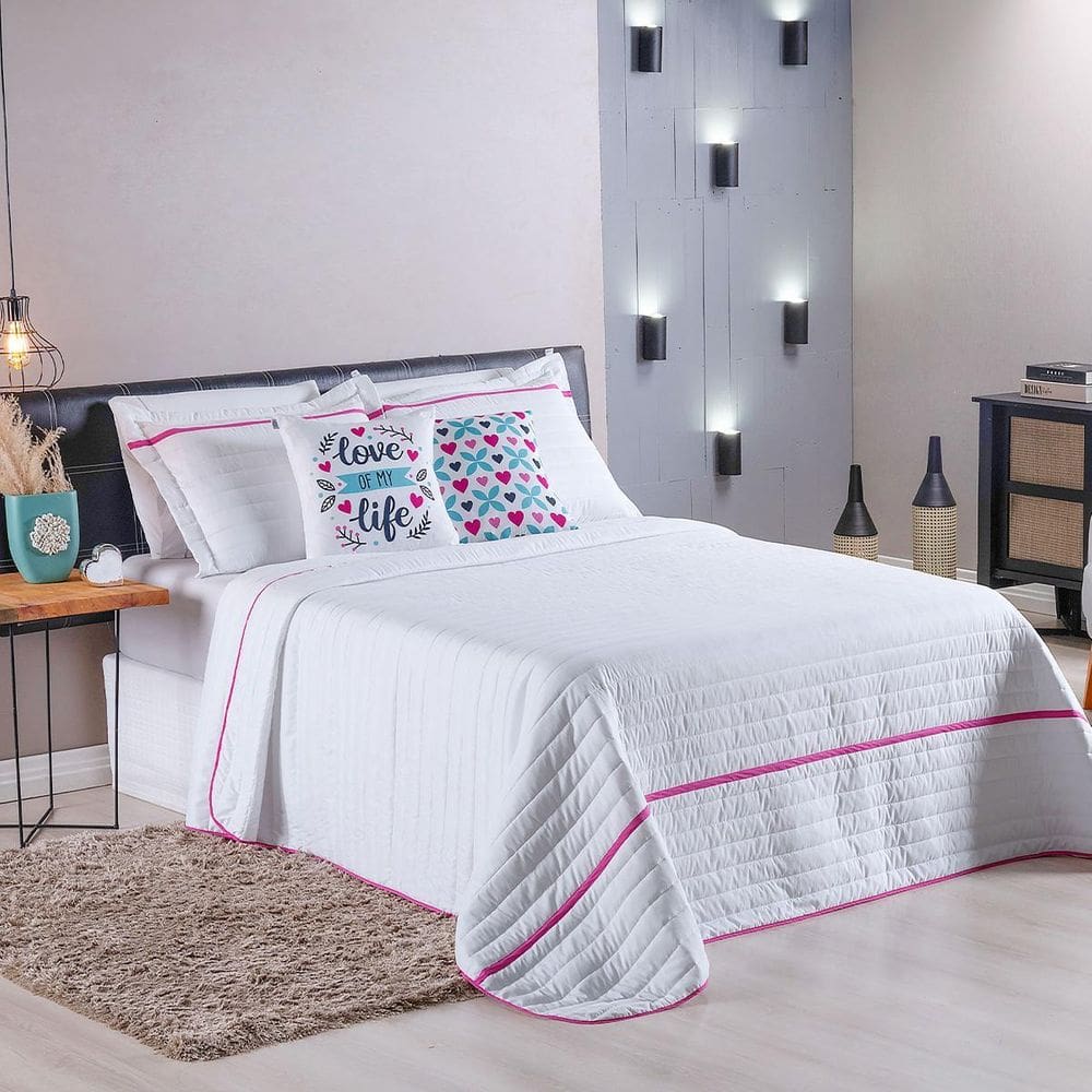 Kit Roupa De Cama 5 Peças Queen Inove Love Branco/Pink