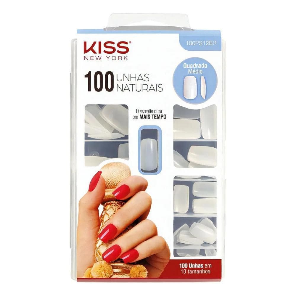2X Unhas Postiças Kiss New York Quadrado Médio 100 Unhas