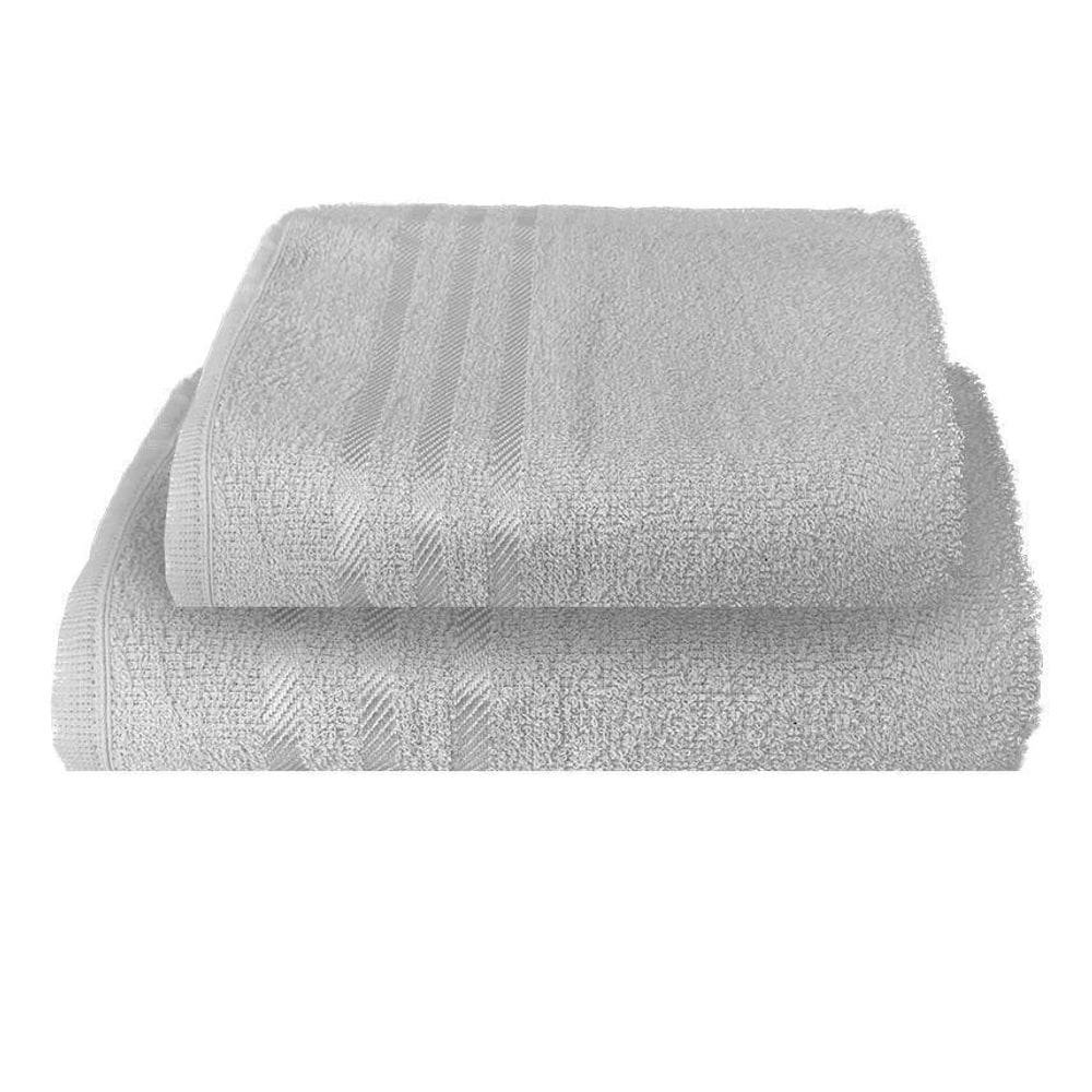 1 Toalha De Banho E 1 Rosto Branco 3 Barras 100% Algodão