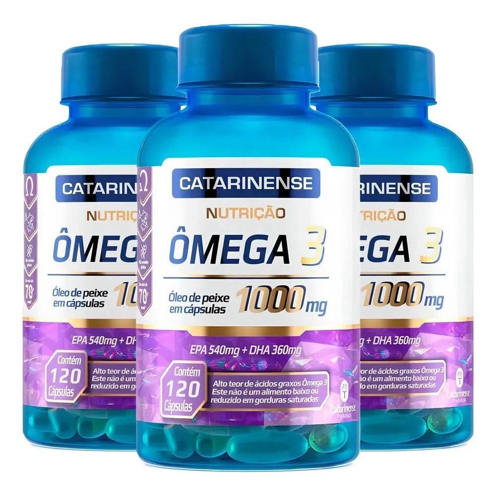 2X Kit 3 Ômega 3 1000Mg Catarinense Pharma 360 Cápsulas Sa
