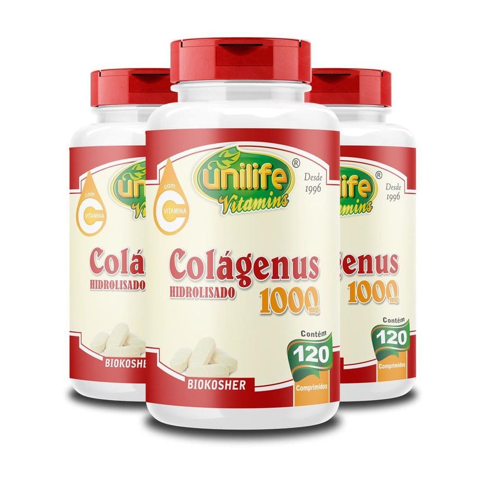 Kit 3 Colágenus Hidrolisado 1000Mg Unilife 120 Comprimidos