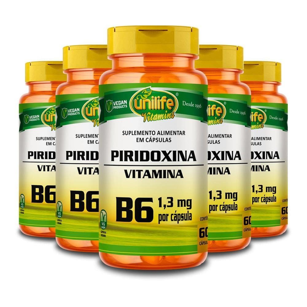 Kit 5 Vitamina B6 Piridoxina Unilife 60 Cápsulas