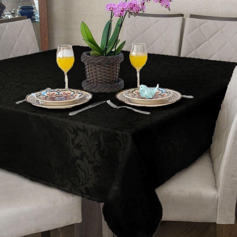 Toalha Mesa Retangular 8 Lugar Jacquard Preto +8 Guardanapo