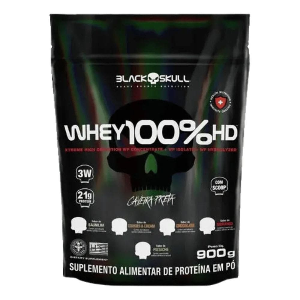 2X Whey 100% Hd Refil Black Skull - 900G  Wpc, Wpi E Wph