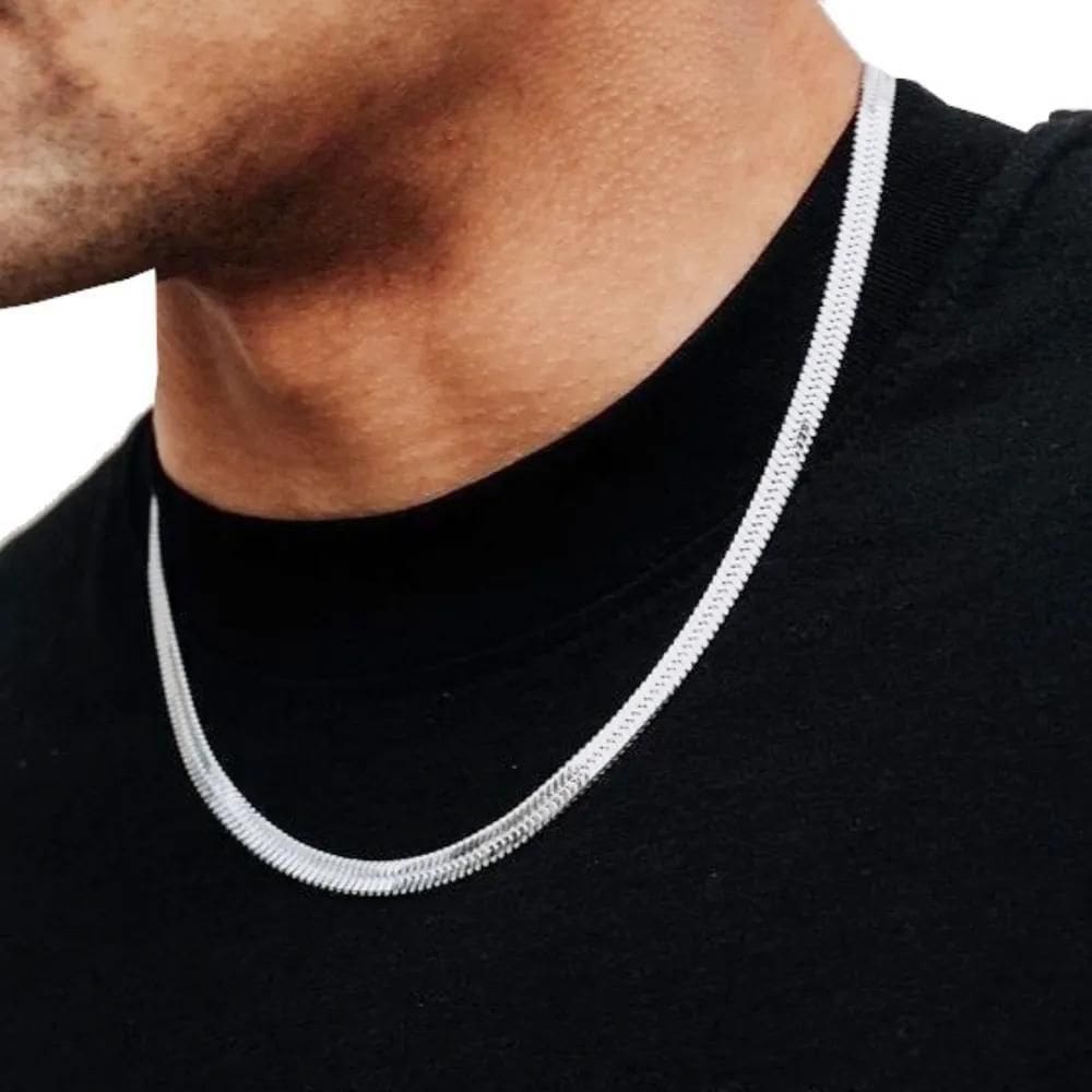 2X Corrente Prata Laminada Pele De Cobra Serpente Aço 60 Cm