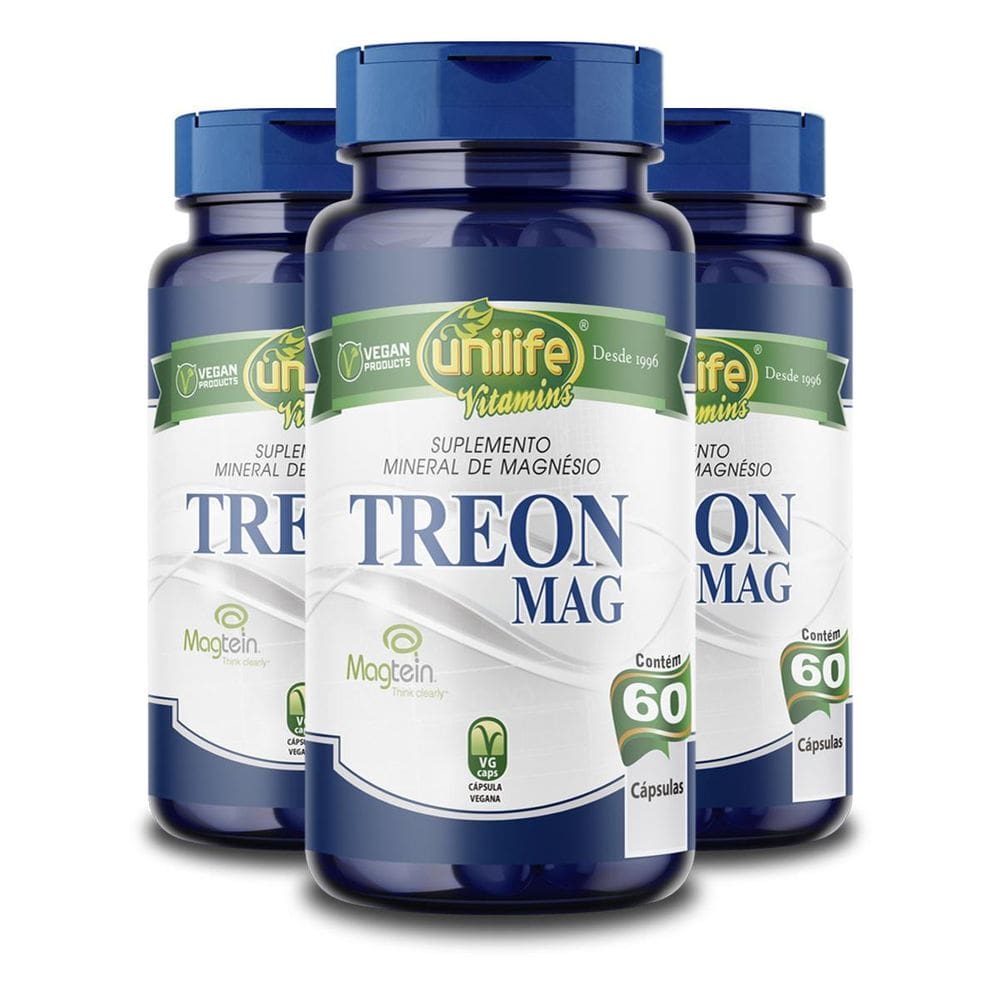 Kit 3 Treon Mag Magnésio Treonato Unilife 60 Cápsulas