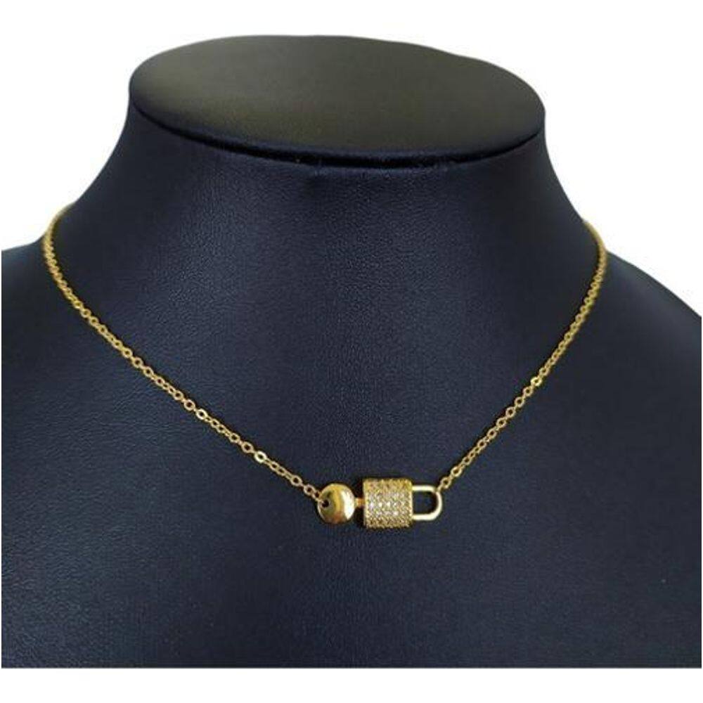 Colar Chave E Cadeado Pedra Zirconia Delicado